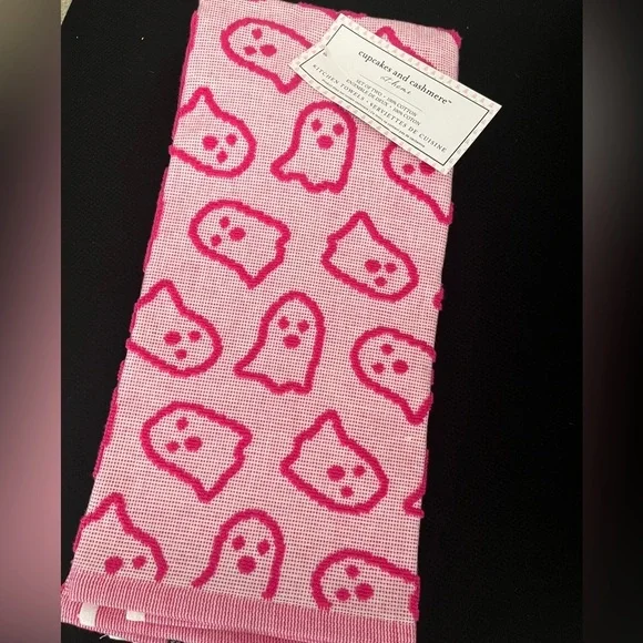 Cupcakes & Cashmere Pink Ghost Halloween Dish Towel Set of 2 NWT - Picture 3 of 5